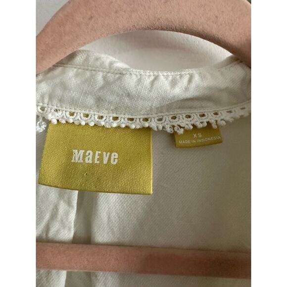 Maeve ANTHROPOLOGIE Watercolor Printed Tunic Top Floral Bird Pockets Linen Sz XS - Picture 3 of 6